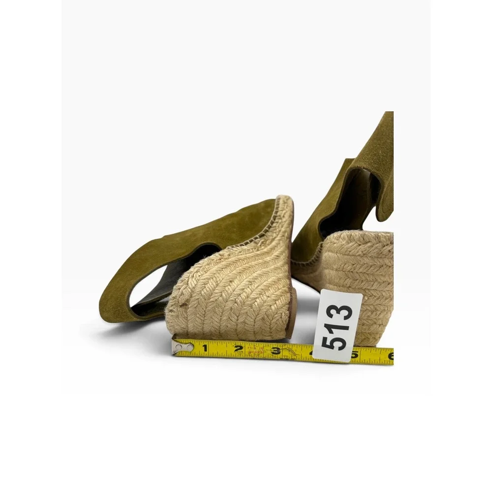 Celine Paris Olive Green Suede Espadrille Wedge Sandals Spain Size 38